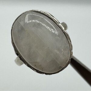 Moonstone Ring Silver Tone Plated Oval Cabochon Statement Ring